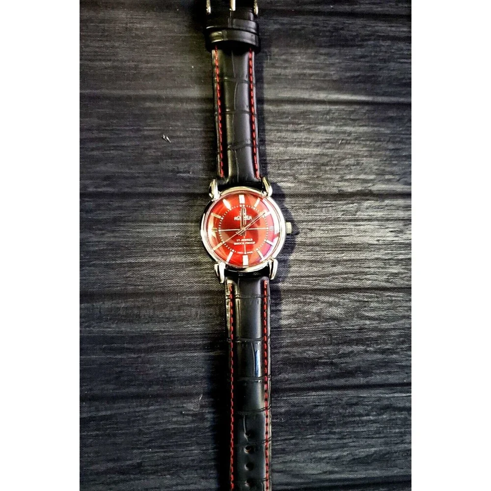 *Rare Roamer‎ Brevete Swiss Mens Mechanical Watch RED Burst Serviced Runs …